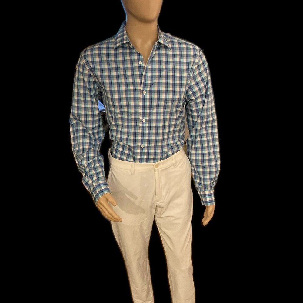 Checkered Multi Blue/White Colored Shirt Banana Republic Camden Fit 120s Supima
